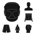 Boxing extreme sports black icons in set collection for design. Boxer and attributes vector symbol stock web Royalty Free Stock Photo