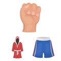 Boxing extreme sports cartoon icons in set collection for design. Boxer and attributes vector symbol stock web Royalty Free Stock Photo