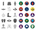 Boxing extreme sports mono,flat icons in set collection for design. Boxer and attributes vector symbol stock web