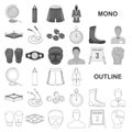 Boxing extreme sports monochrom icons in set collection for design. Boxer and attributes vector symbol stock web