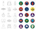 Boxing extreme sports outline,flat icons in set collection for design. Boxer and attributes vector symbol stock web