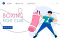 Boxing fight club website design. Man training for championship, competition vector cartoon landing page template