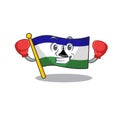 Boxing flag lesotho mascot shaped on character