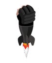 boxing glove rocket. Sport Air bomb. Fighting rocket Head. flaming punch. Military bomb Royalty Free Stock Photo