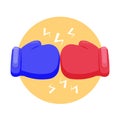 Boxing gloves fight icon. Blue and Red boxing glove icon, fighting concept, Isolated on white background. Illustration Royalty Free Stock Photo