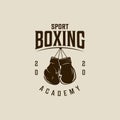 Boxing Gloves Hanging logo vector vintage illustration template icon graphic design. fight sport sign or symbol for academy or Royalty Free Stock Photo