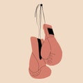 Boxing gloves hanging on nail of wall, flat design icon Royalty Free Stock Photo