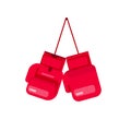 Boxing gloves hanging on rope vector illustration isolated, flat cartoon gloves for box icon Royalty Free Stock Photo