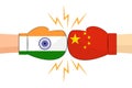 Boxing gloves between India and China flags on white background Royalty Free Stock Photo