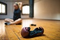 Boxing gloves lying on floor Royalty Free Stock Photo