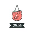 Boxing gloves on a nail vector illustration with ribbon - 'Boxing'.