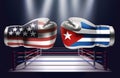 Boxing gloves with prints of the USA and Cuba flags facing each Royalty Free Stock Photo