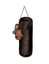 Boxing gloves and punching bag, colored drawing, realistic Royalty Free Stock Photo