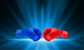 Boxing gloves Red and Blue hitting together on abstract smooth l Royalty Free Stock Photo