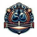 Boxing gloves in ring emblem design