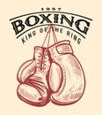 Boxing gloves sketch. Boxing sport retro emblem. Hand drawn vector illustration in vintage engraving style Royalty Free Stock Photo