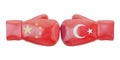 Boxing gloves with Turkey and China flags. Governments conflict