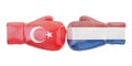 Boxing gloves with Turkey and Netherlands flags. Governments con