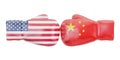 Boxing gloves with USA and China flags. Governments conflict