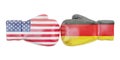 Boxing gloves with USA and Germany flags. Governments conflict c