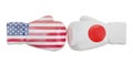 Boxing gloves with USA and Japan flags. Governments conflict con