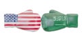 Boxing gloves with USA and Saudi Arabia flags. Governments