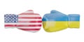 Boxing gloves with USA and Ukraine flags. Governments conflict