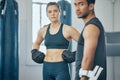 Boxing gym, combat sport and woman training for fight, exercise and workout challenge in fitness club. Portrait of Royalty Free Stock Photo