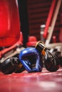 Boxing headgear and pair of gloves Royalty Free Stock Photo