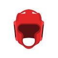 Boxing helmet flat symbol front view pictogram. Protection red gym hat. Uniform man mask sport vector icon Royalty Free Stock Photo