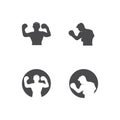 Boxing icon set and boxer design illustration symbol of fighter