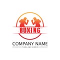 Boxing icon set and boxer design illustration symbol of fighter