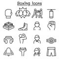 Boxing icon set in thin line style