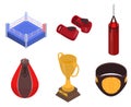 Boxing icons set, isometric style