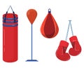 Boxing items set, sport training, athletic symbol, equipment tool isolated on white, design, flat style vector