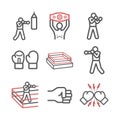 Boxing line icons set. Vector signs for web graphics Royalty Free Stock Photo