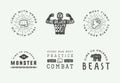Boxing and martial arts logo badges and labels in vintage style. Motivational posters with inspirational quotes.