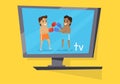 Boxing People Show at Television Monitor Vector
