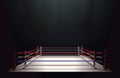 Boxing ring isolated on black abstract background lit by a spotlight