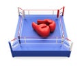 Boxing ring with large Boxing gloves on it. 3d. Royalty Free Stock Photo