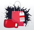 Boxing sale colorful design with shopping bag and boxing glove