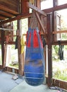 Boxing sand bags hanging at a sports gym