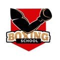 Boxing school promotional logotype with fit arm in glove