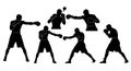 Boxing Silhouettes: Fighters in Action, Punches Thrown, Training and Exercise Royalty Free Stock Photo
