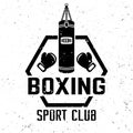 Boxing sport club championship vector monochrome emblem, label, badge or logo in vintage style on background with Royalty Free Stock Photo
