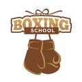 Boxing sport school isolated emblem with gloves illustration