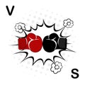 Boxing sport training icon. Boxing gloves fight icon, red vs black. collision of mittens of rivals against the background