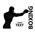 Boxing strikes directly. Silhouette. Strong fighter. Athlete in training. Demonstration of combat skills