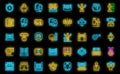 Boxing tournament icons set vector neon