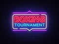 Boxing Tournament neon sign vector. Boxing Design template neon sign, light banner, neon signboard, nightly bright